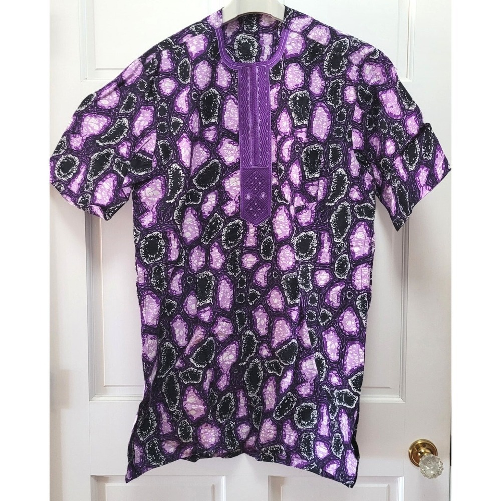 Men's Pakistani Heavy Cotton Kurta Pant Suit Set - Purple Blotch -‎ 45" Chest